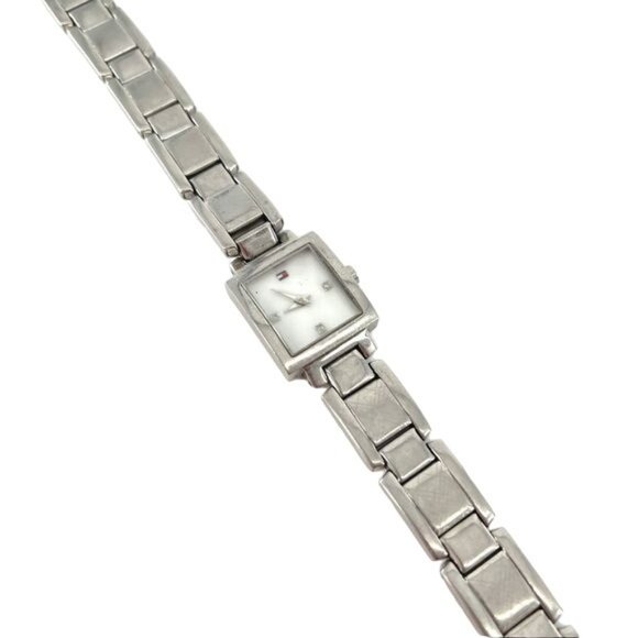 90’s Y2K Tommy Hilfiger Diamond & Stainless Steel Chain Rectangle Watch - Picture 6 of 9